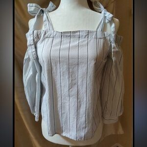 A new day shoulder tie strap striped blouse white/black